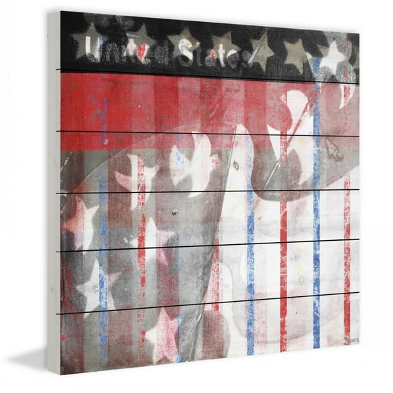 Parvez Taj - "Patriotic Birds" Print on White Wood - Multi-Color 32 x 32