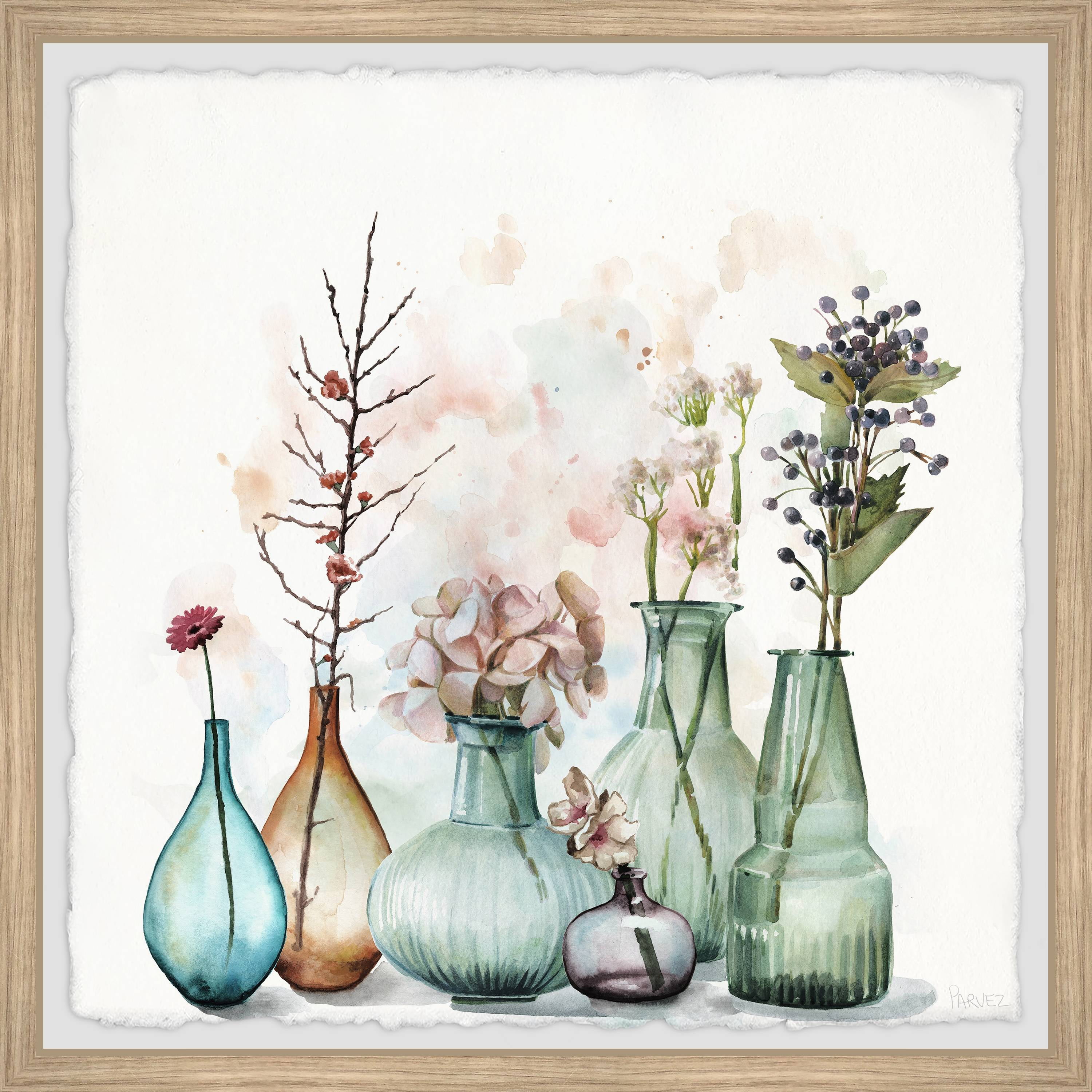 Perfect Blooms in Vases Framed Canvas Print, 12" x 12"