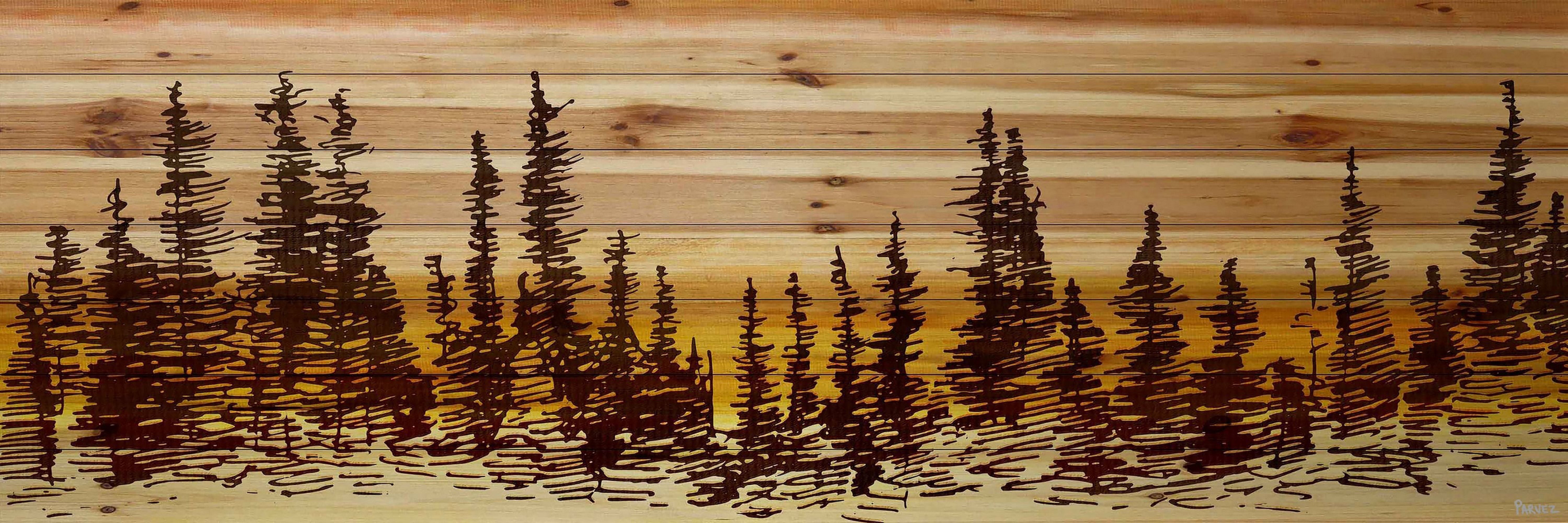 Parvez Taj Pine Tree Sunset Pinewood Wall Art, 10