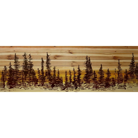 Parvez Taj Pine Tree Sunset Pinewood Wall Art, 15" x 45"