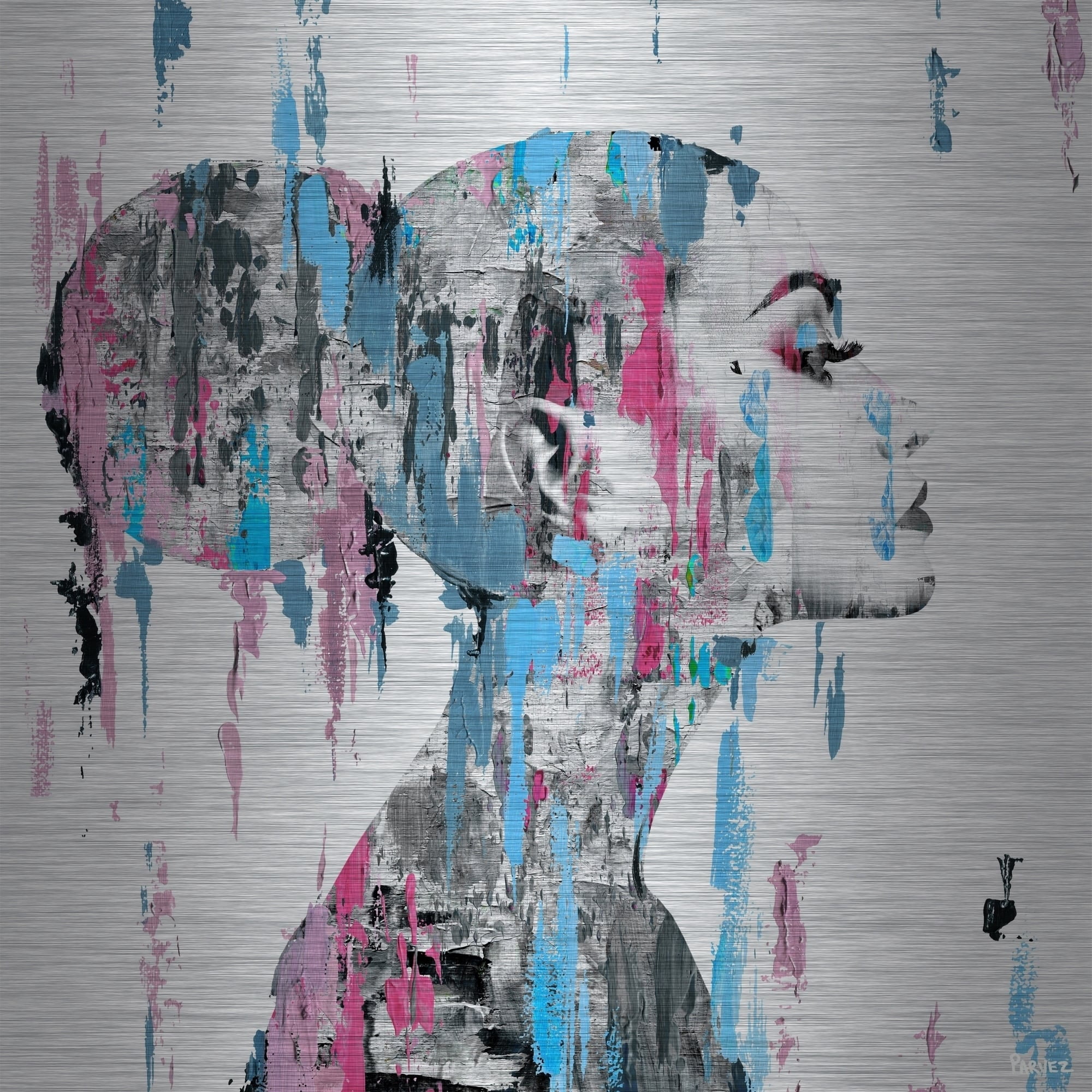 Parvez Taj Pink Blue Face Smudges Aluminum Wall Art
