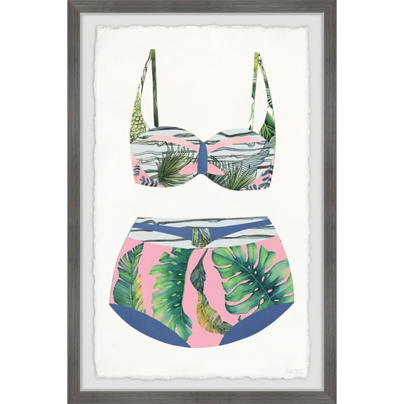 Parvez Taj Pink and Palms Swimsuit Framed Wall Art