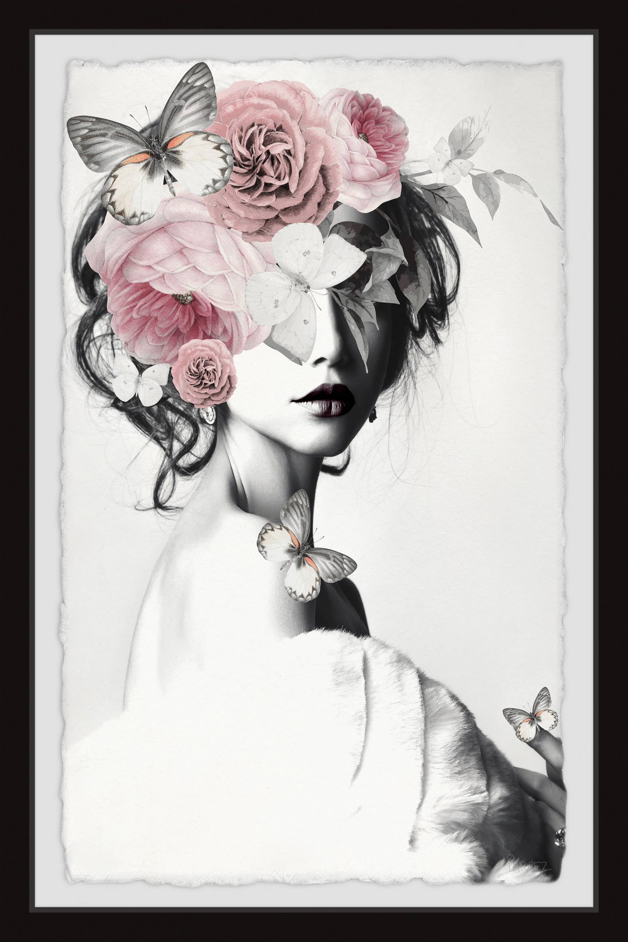 Pinky Floral Beauty Framed Canvas Print with Butterflies