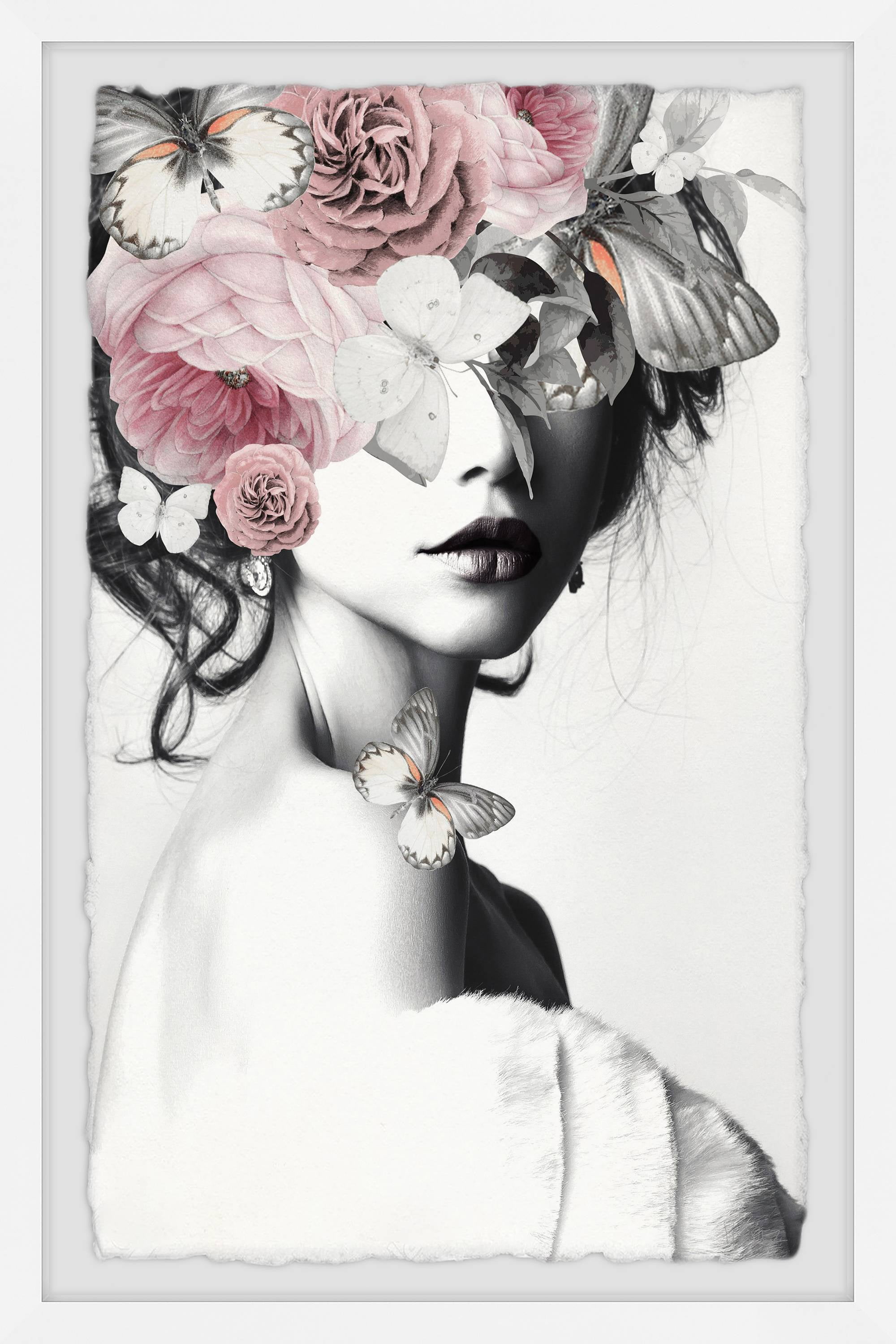 Glamorous Floral and Butterfly Framed Canvas Print