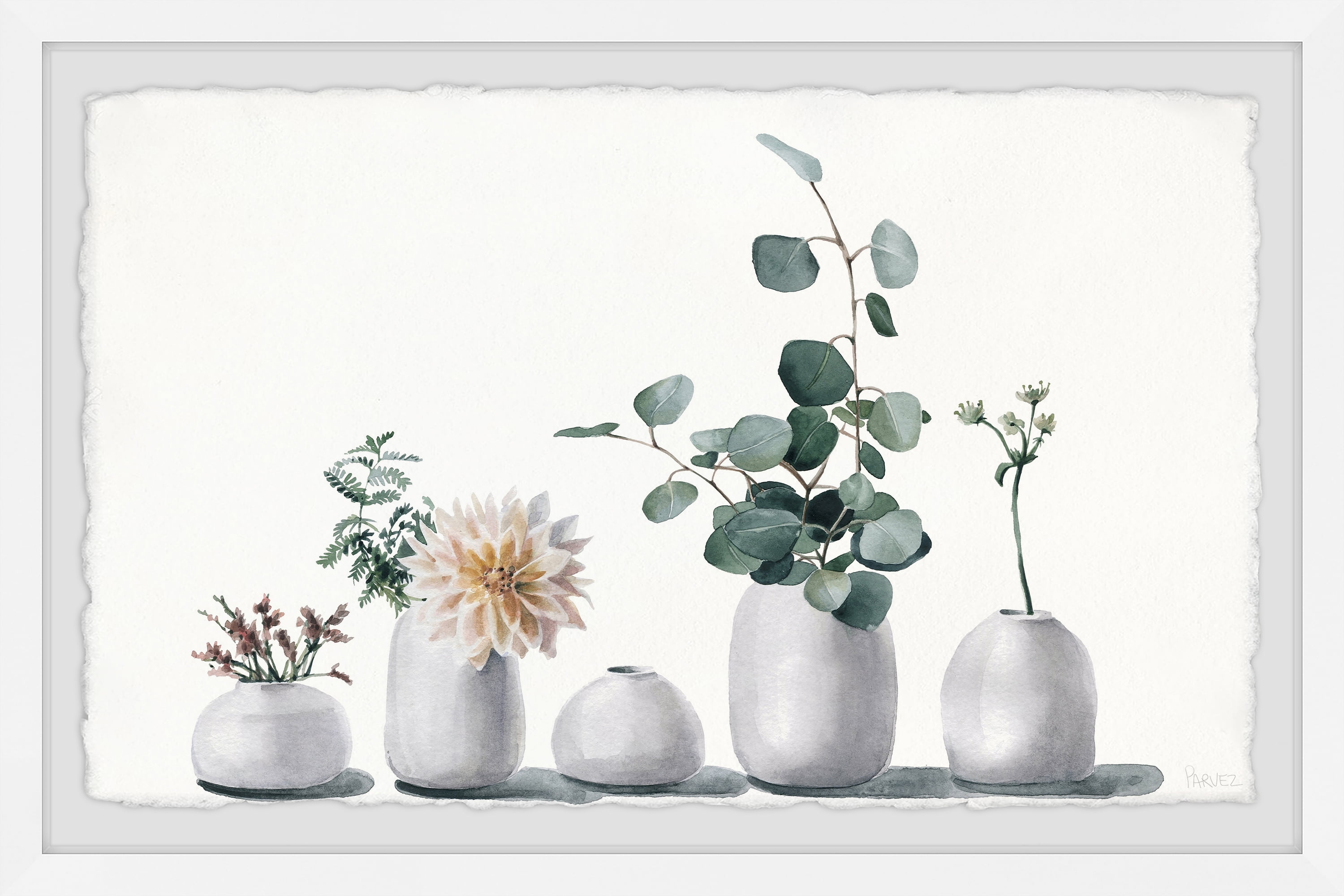 Simply White Framed Botanical Still Life Canvas Print