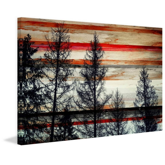 Parvez Taj Pt-Cnpw-140-C-45 30" X 45" "Trees Against Red Striped Sky" Art Print On