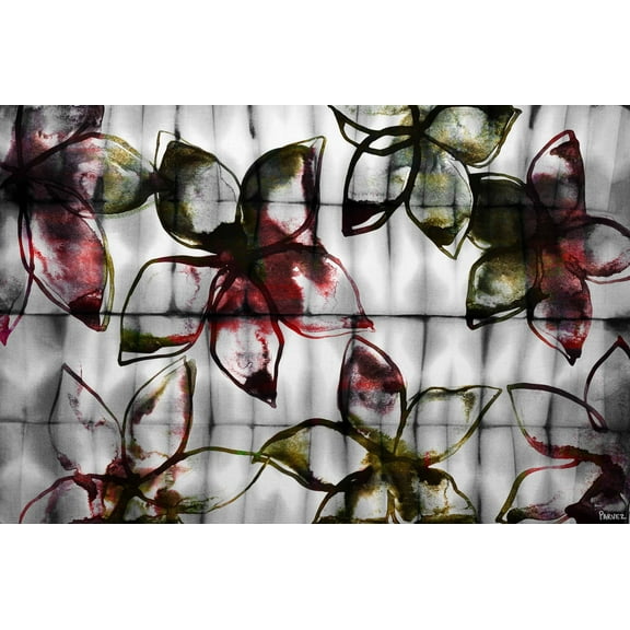 Parvez Taj Pt-Cnpw-93-C-30 20" X 30" "Floral Outlines" Art Print On Stretched Canvas