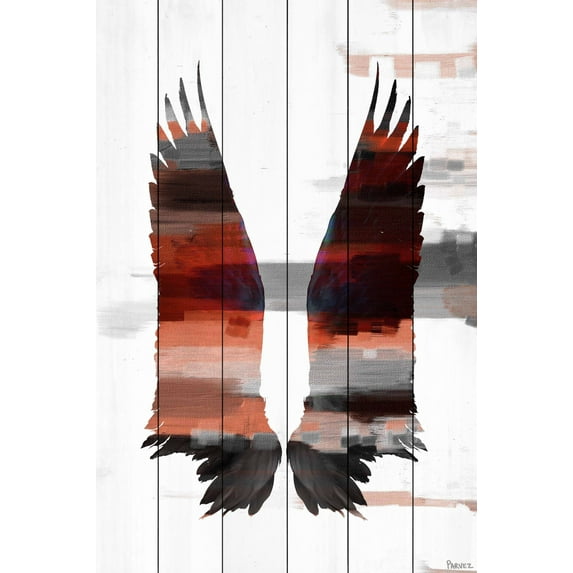 Parvez Taj Pt-Wnpw-05-Ww-36 36" X 24" "Dark Wings" Art Print On White Wood