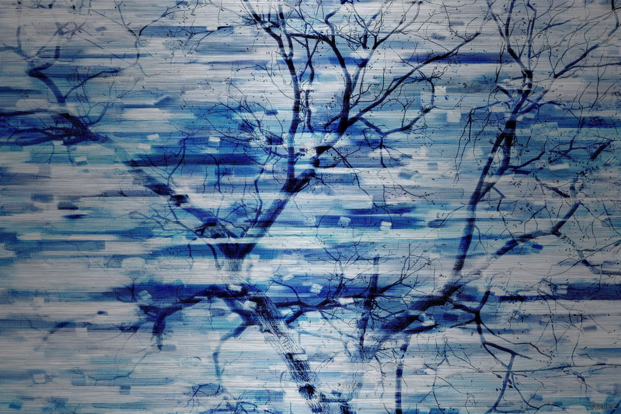 Parvez Taj Pt-Wnpw-114-Al-45 30" x 45" "Blue Snow Storm" Art Print On Aluminium