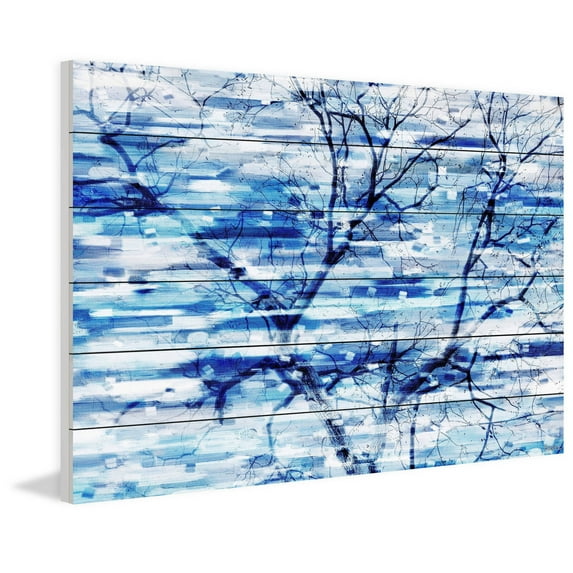 Parvez Taj Pt - Wnpw - 114 - Ww - 36, 24" x 36", "Blue Snow Storm" Art Print On White Wood