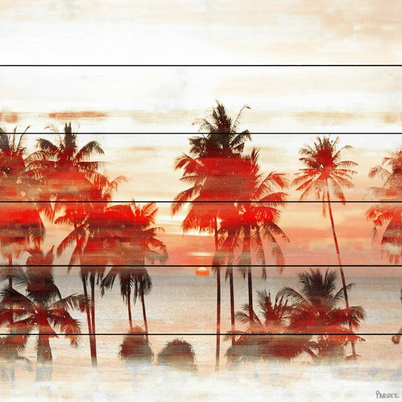 Parvez Taj  - Red Night Painting Print on White Wood - Multi-Color 32 x 32