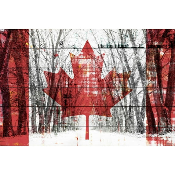 Parvez Taj - Canadian Rows of Trees Painting Print on White Wood - Multi-Color 45 x 30