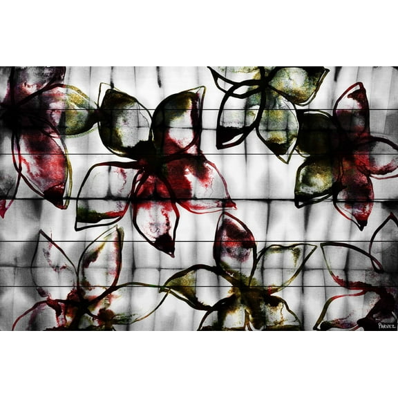 Parvez Taj Pt-Wnpw-93-Ww-45 30" X 45" "Floral Outlines" Art Print On White Wood