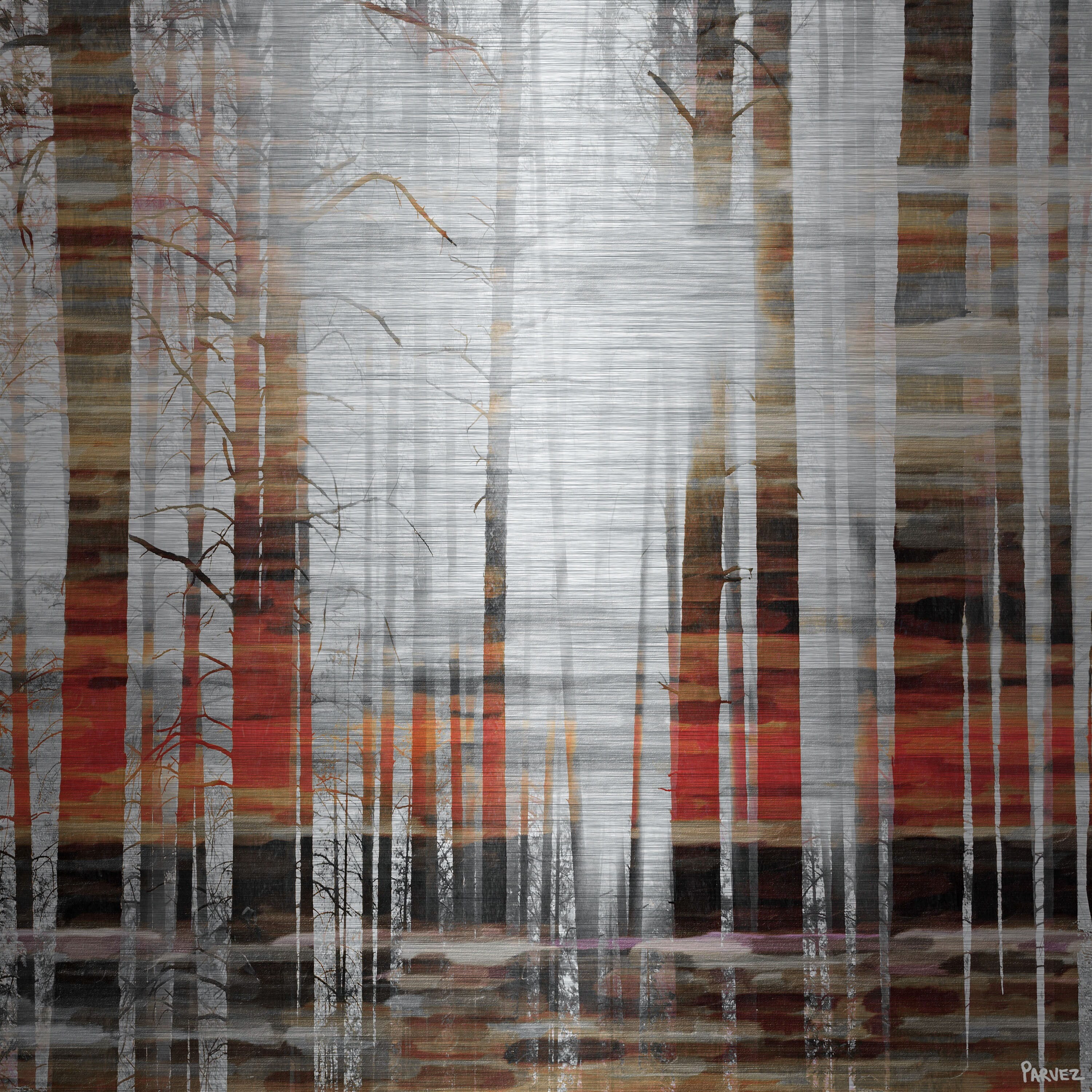 Rays of Light Gray and Red Brushed Aluminum Landscape Art