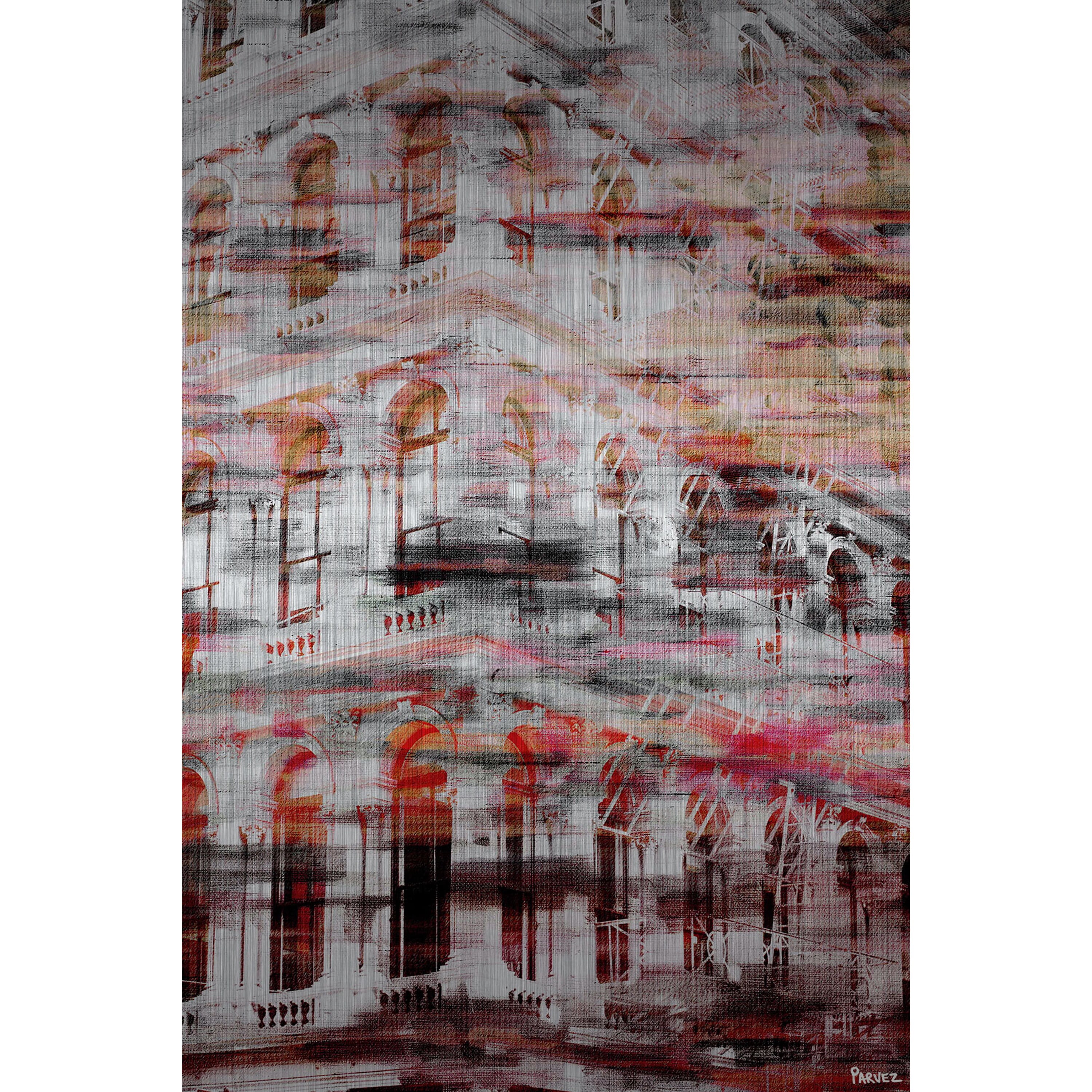 Parvez Taj  'Red Arches' Painting Print on Brushed Aluminum 24 x 36