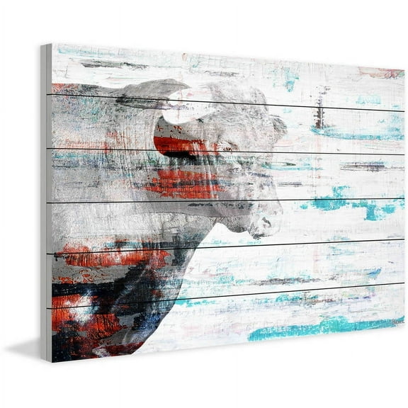 Parvez Taj  - 'Red Bull Profile' Painting Print on White Wood - Multi-color 24 x 16