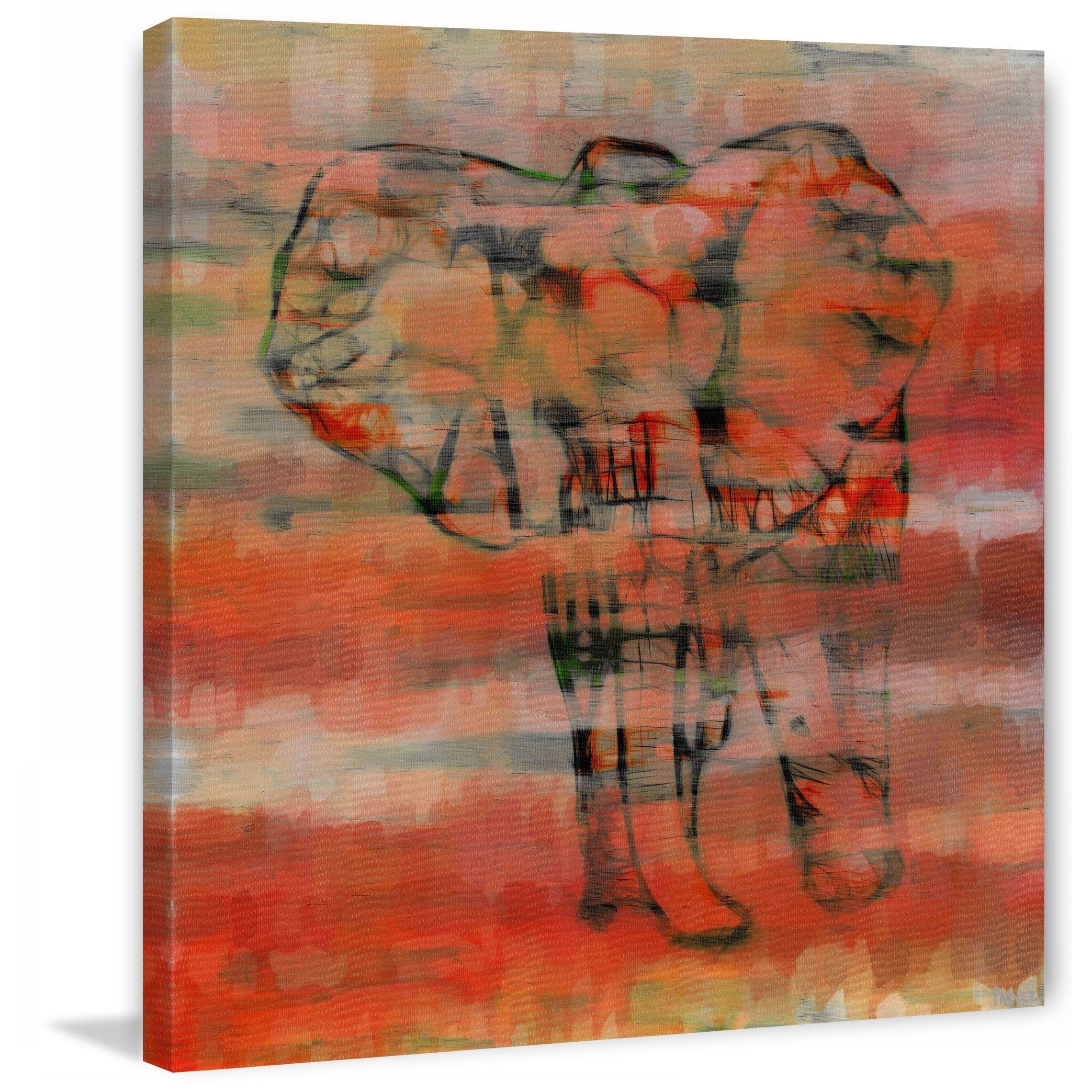 Parvez Taj "Red Elephant" Print on Canvas