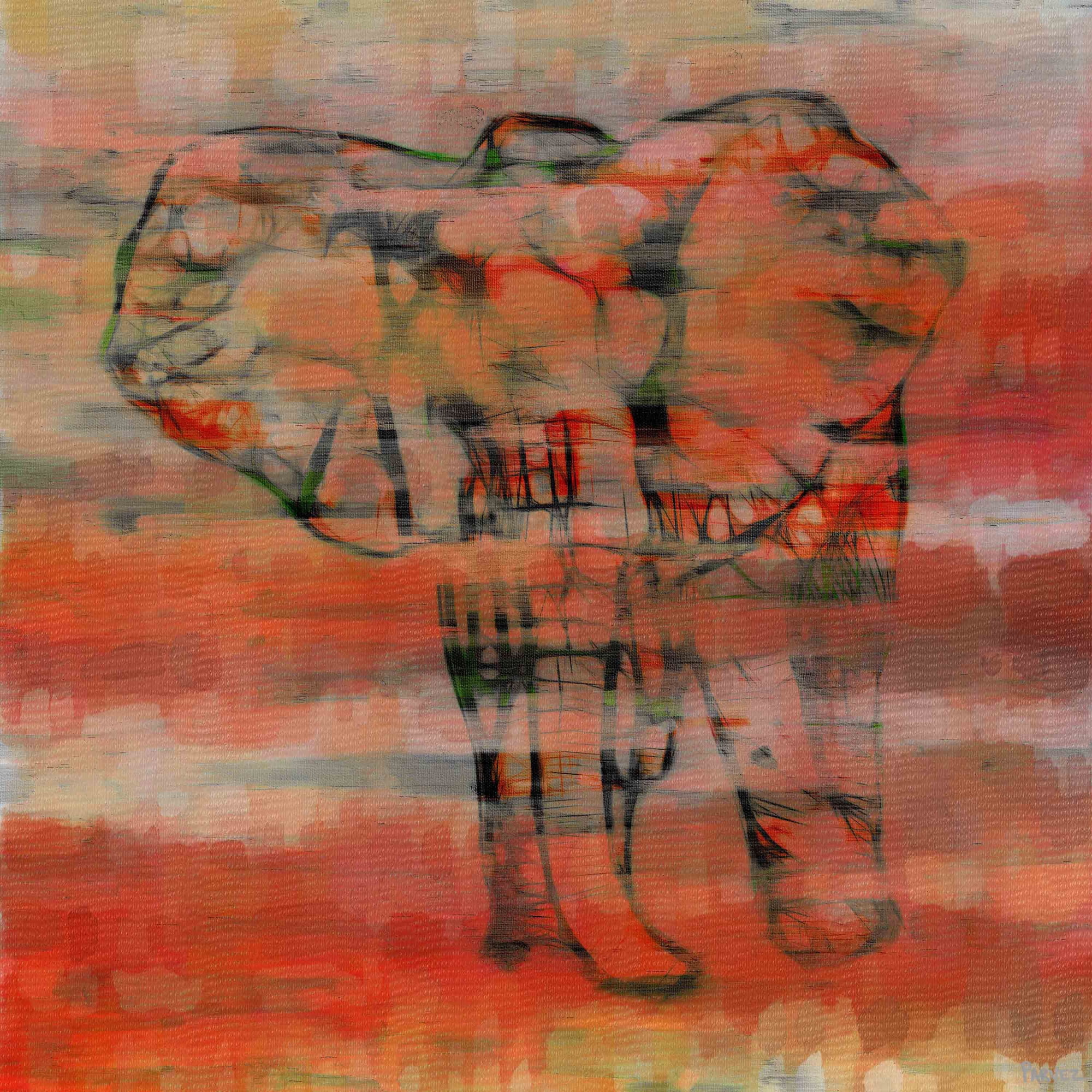 Parvez Taj "Red Elephant" Print on Canvas