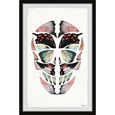Parvez Taj "Red Kaleidoscope Butterfly Skull" Framed Painting Print