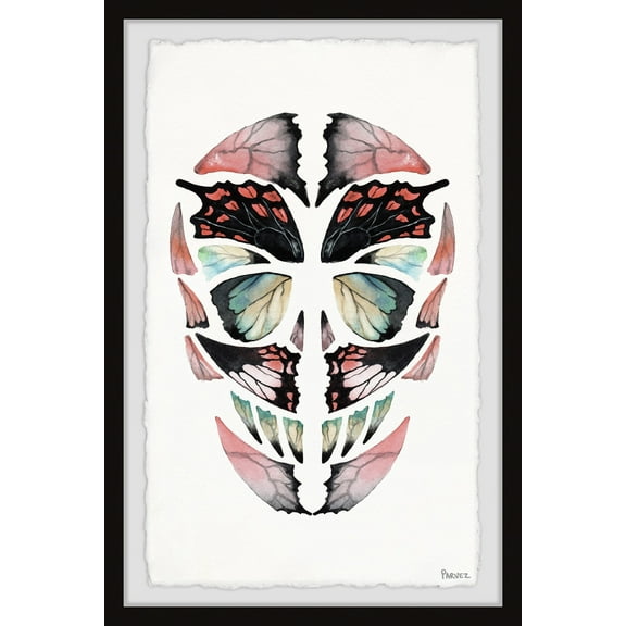 Parvez Taj "Red Kaleidoscope Butterfly Skull" Framed Painting Print