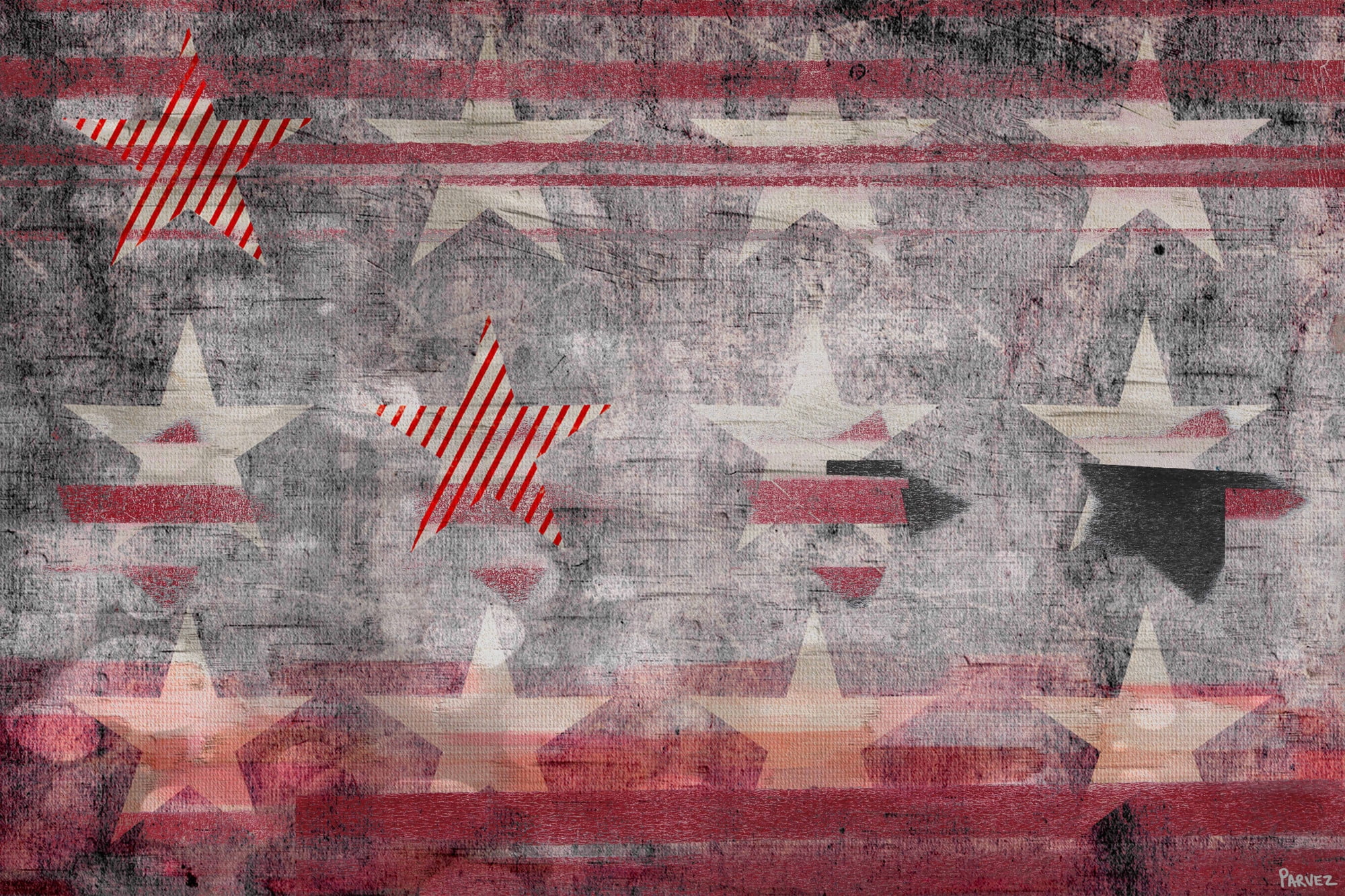Parvez Taj "Red Striped Stars" Print on Canvas