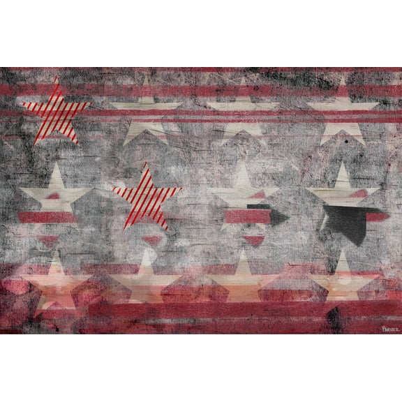 Parvez Taj "Red Striped Stars" Print on Canvas
