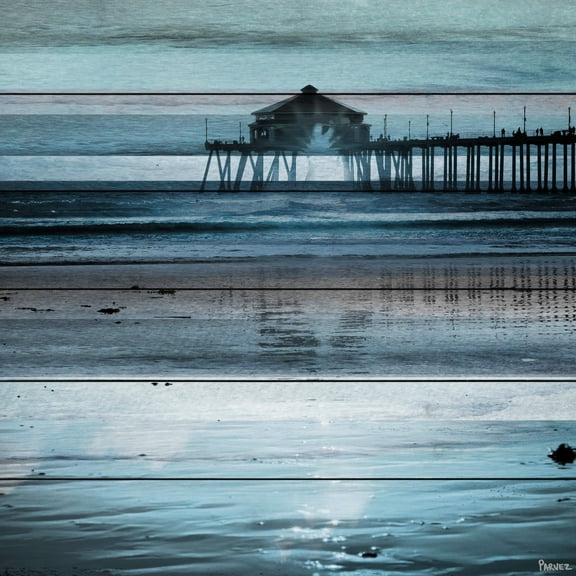 Parvez Taj "Reflection of the Pier" Print on White Wood