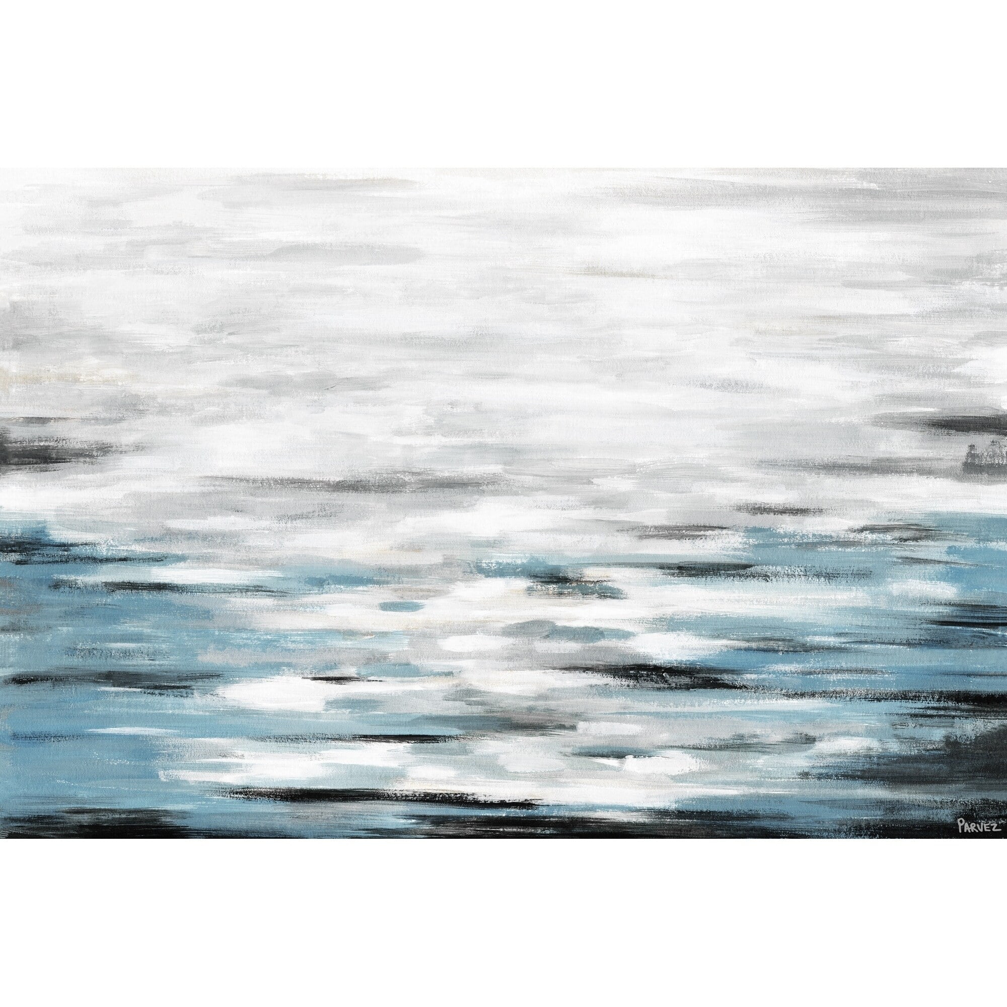 Reflective Sea Abstract Canvas Print in Blue and White