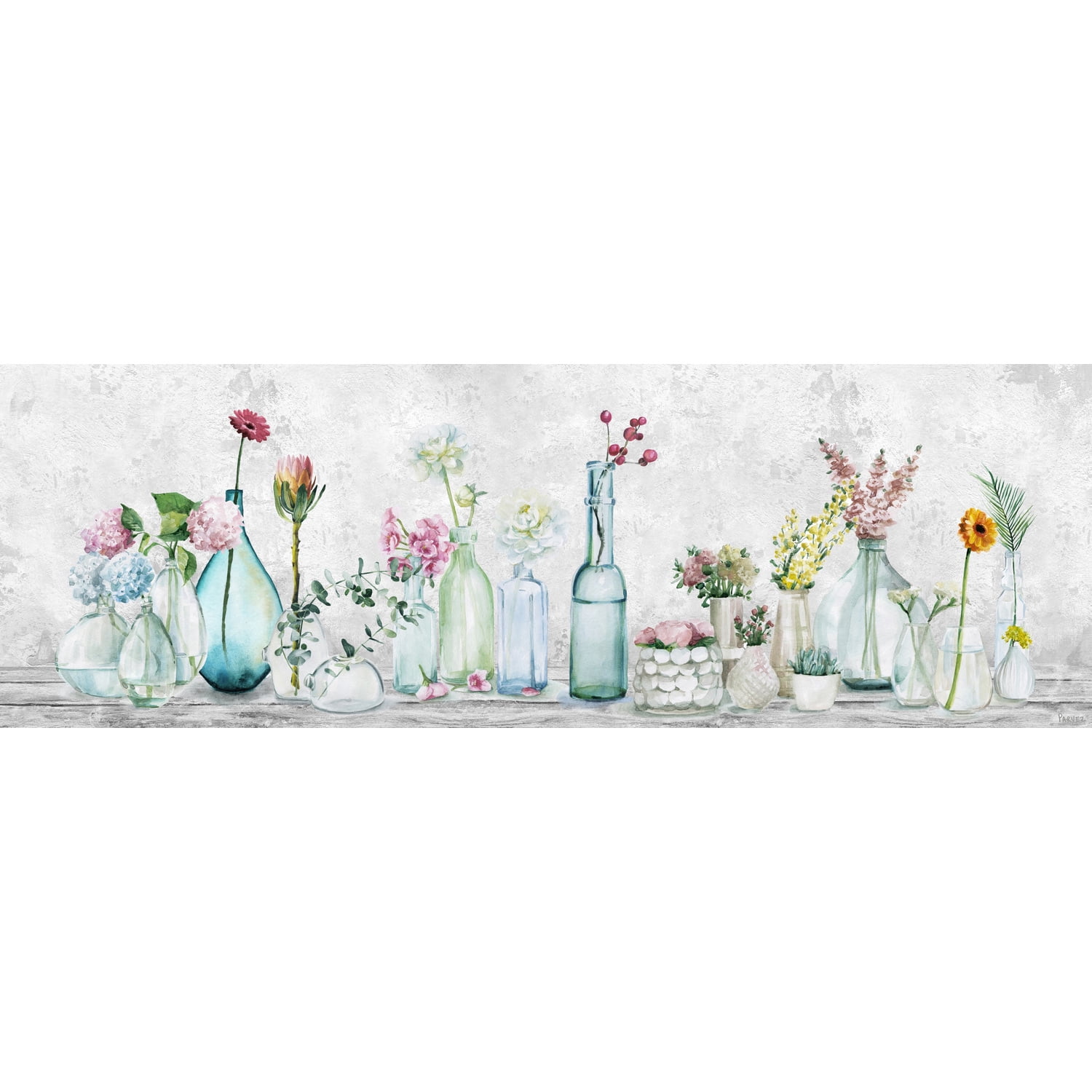 Springtime Pastel Flowers in Glass Vases Canvas Print