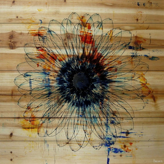 Parvez Taj "Stencil Flower" Painting Print on Natural Pine Wood