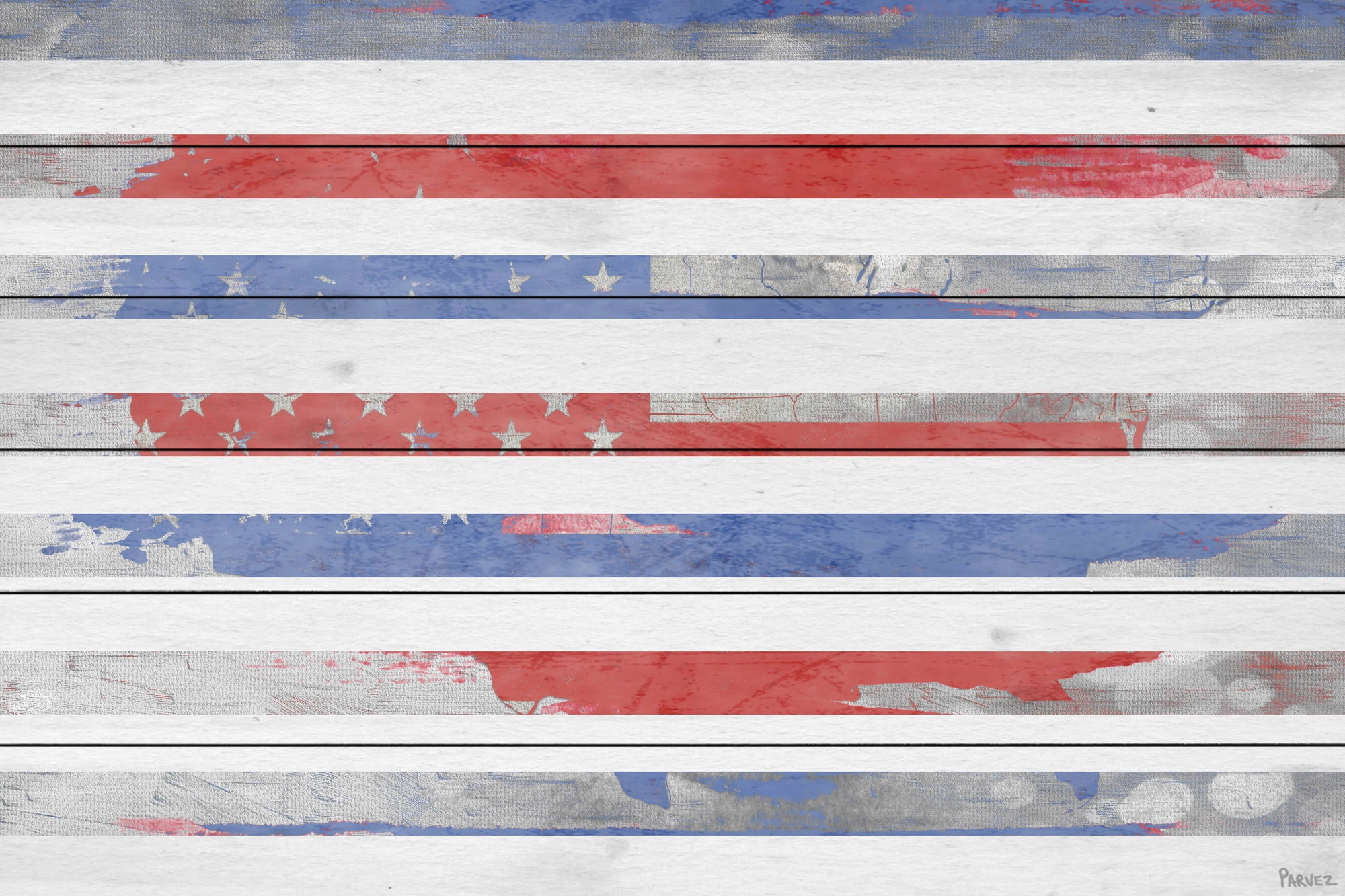 Parvez Taj "Striped America" Print on White Wood