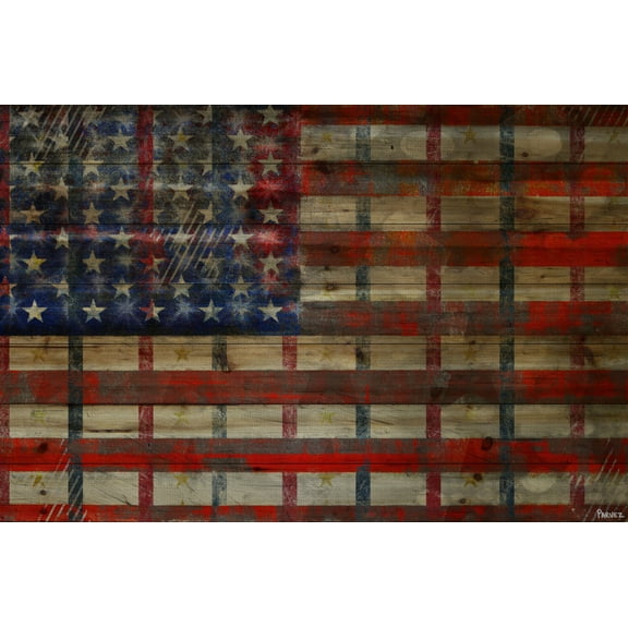 Parvez Taj Striped Flag Print On Natural Pine Wood Art Printed On Natural Pine Wood