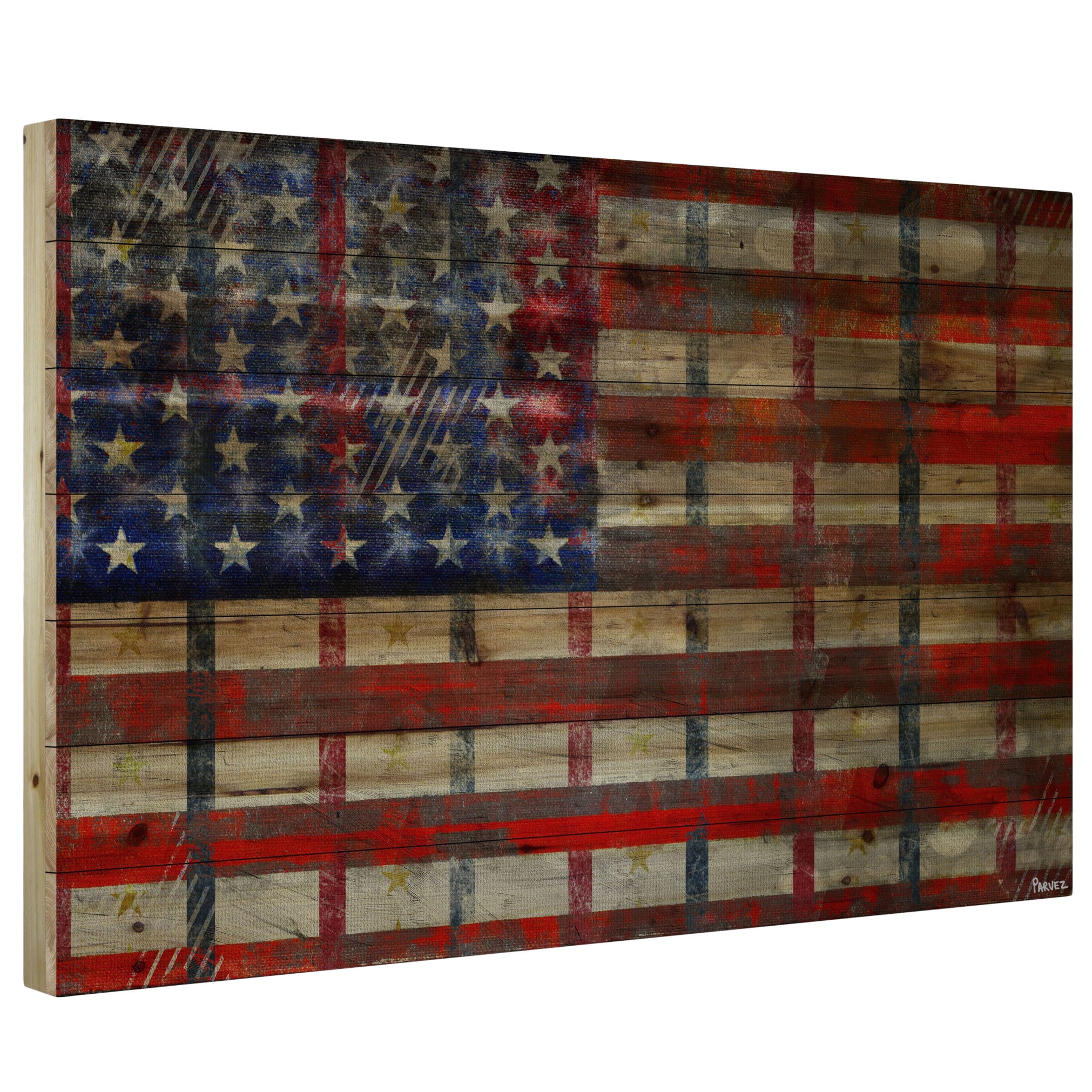 Parvez Michel Inc Parvez Taj - "Striped Flag" Print on Natural Pine Wood