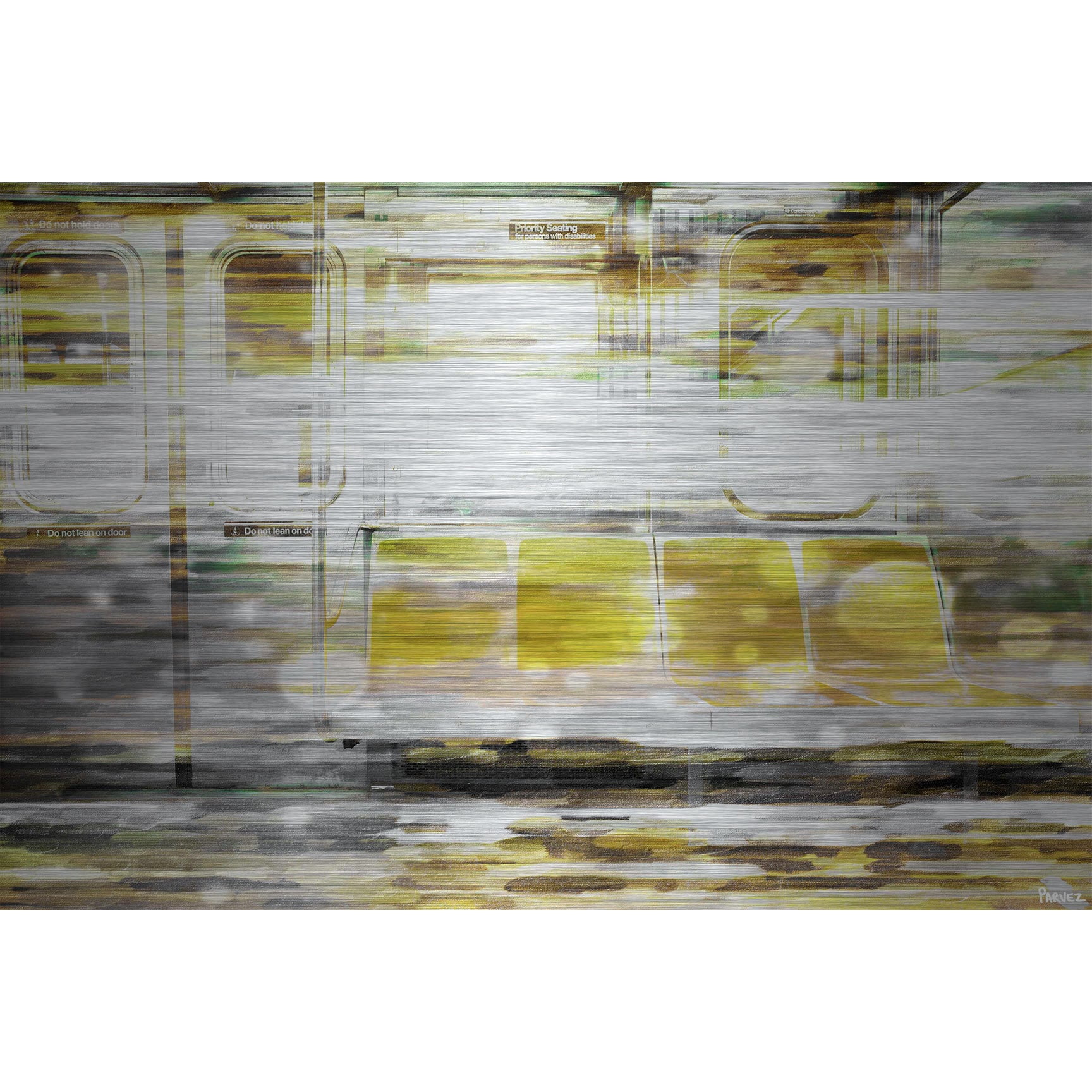 Parvez Taj  'Subway Seats' Painting Print on Brushed Aluminum 45 x 30