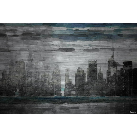 Parvez Taj 'Sunset in NYC' Painting Print on Brushed Aluminum 36 x 24