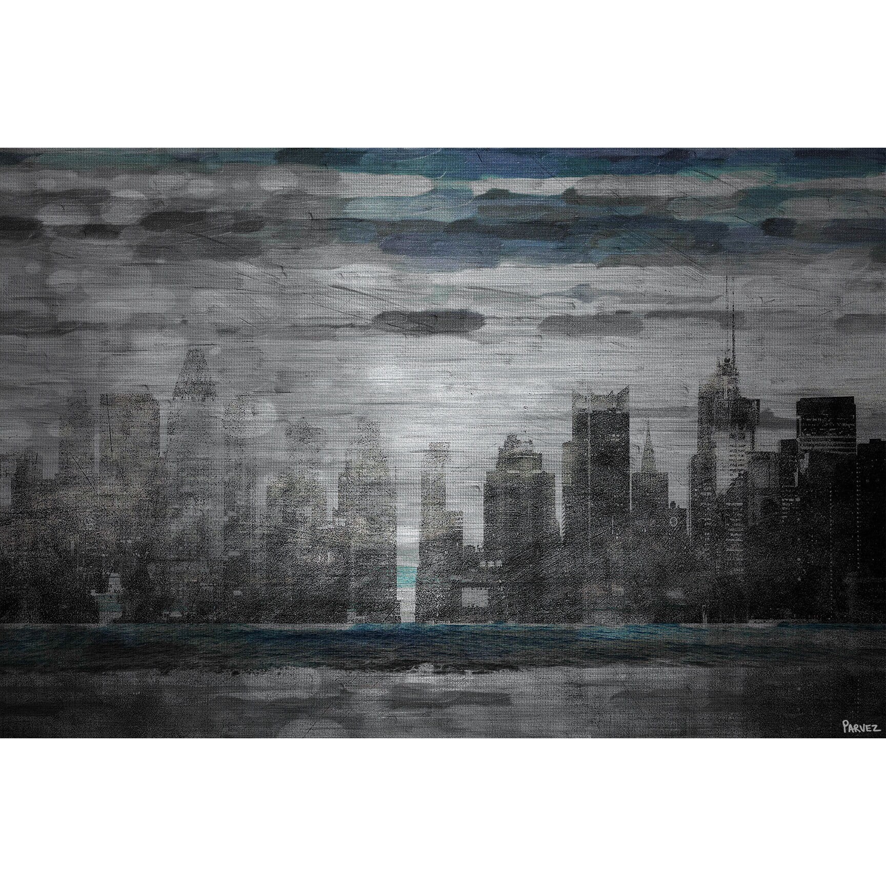Parvez Taj  'Sunset in NYC' Painting Print on Brushed Aluminum 45 x 30