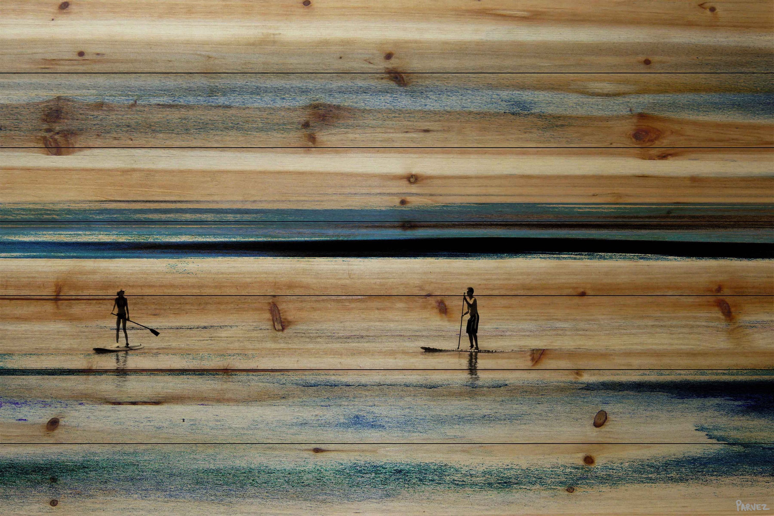 Parvez Taj Surfboard Paddling Pinewood Wall Art, 16" x 24"