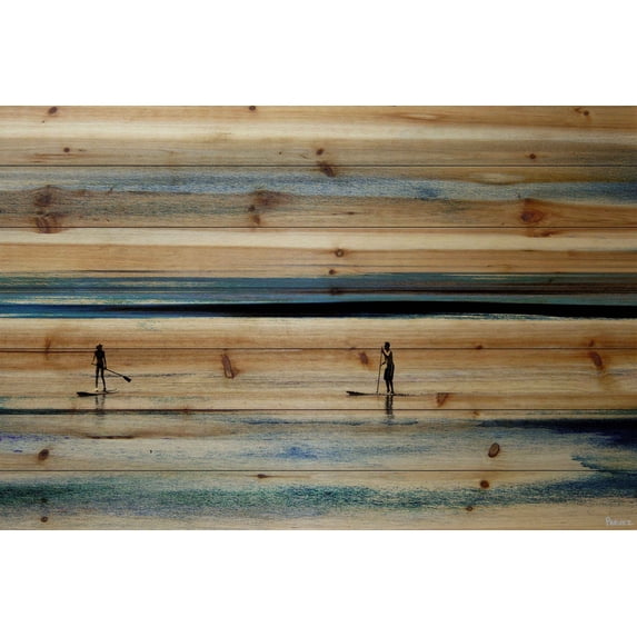Parvez Taj Surfboard Paddling Pinewood Wall Art, 16" x 24"