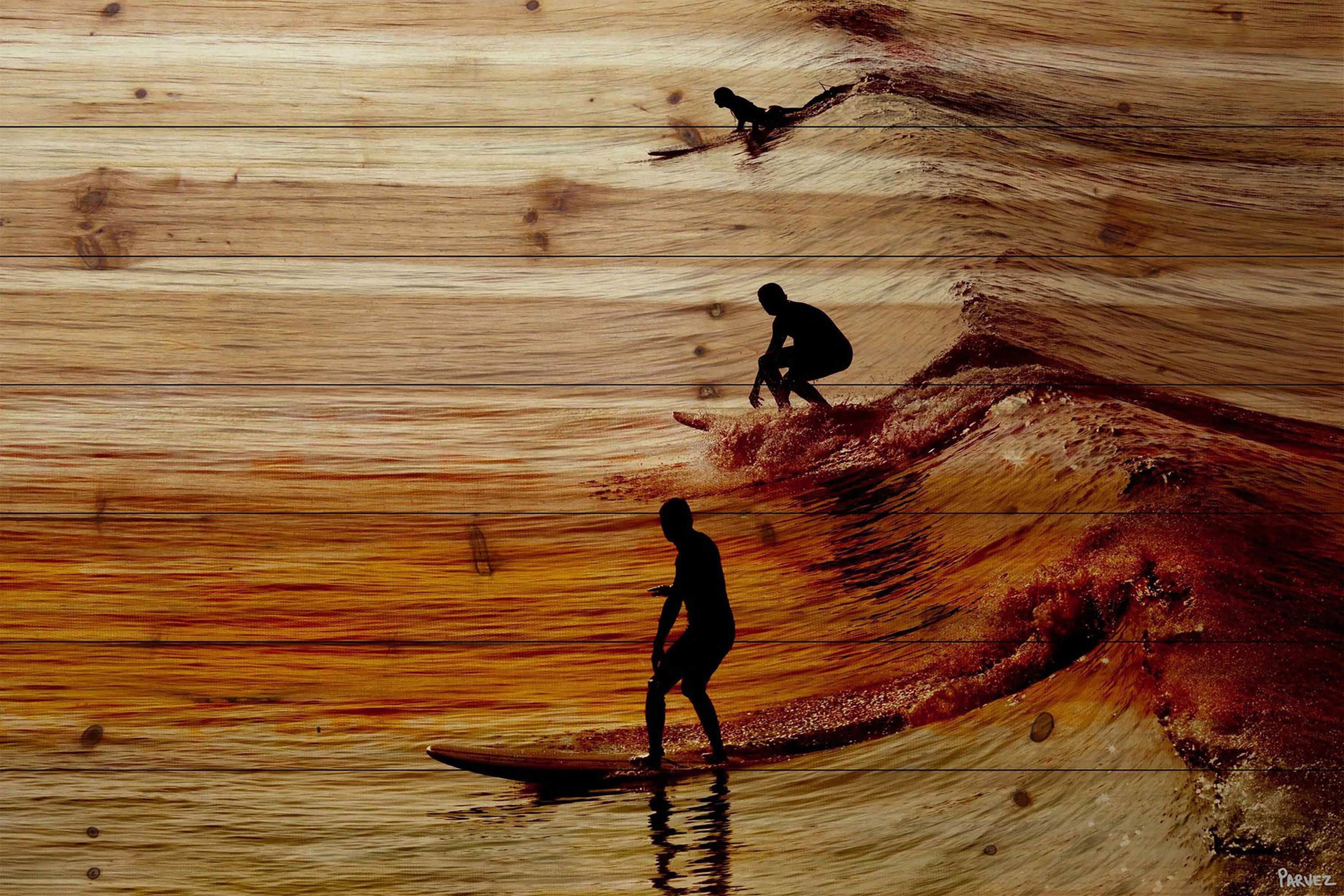 Parvez Taj Surfing the Wave Pinewood Wall Art