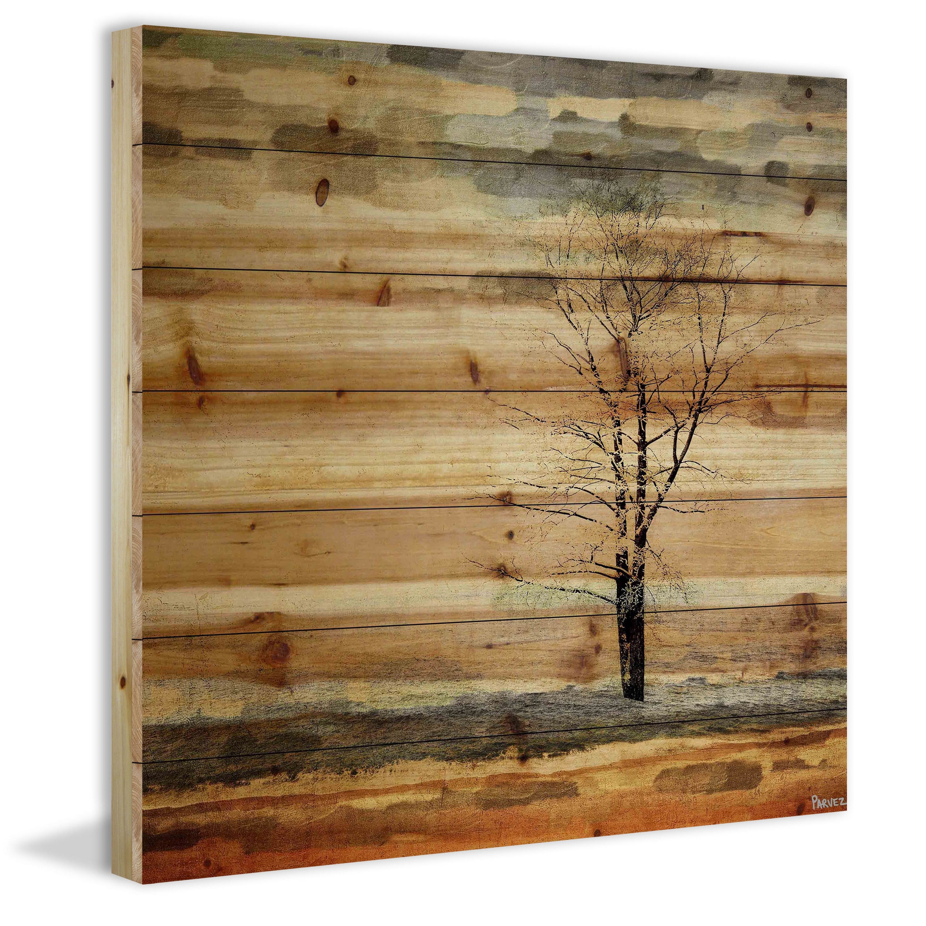 Tree Stands Alone 40" x 40" Mixed Media Landscape on Pinewood