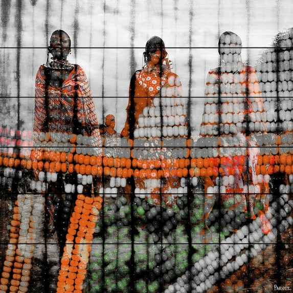 Parvez Taj "Tribal Colors" Print on White Wood