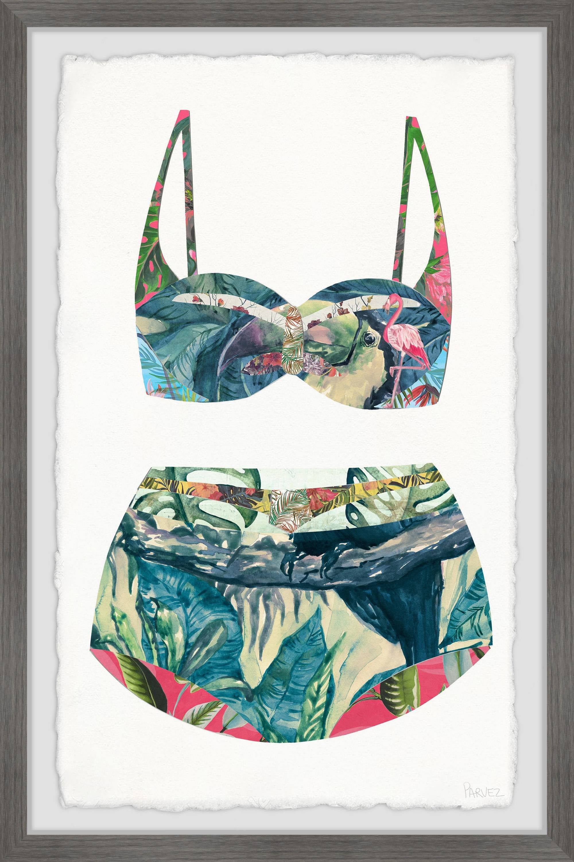 Tropic Heaven Swimsuit Framed Canvas Print in Multicolor