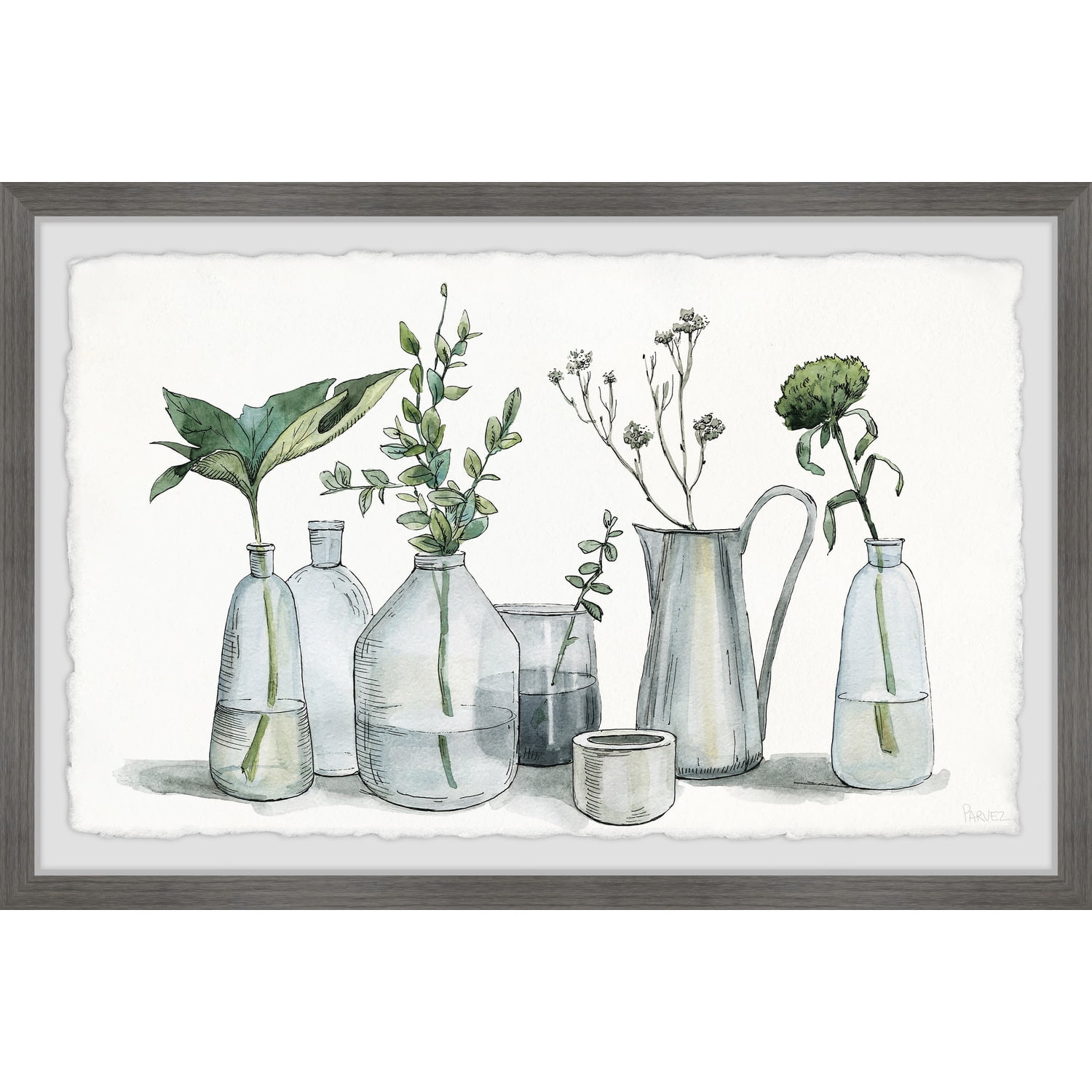 Tropical Green Plants in Glass Vases Framed Print