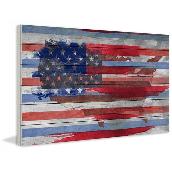 Parvez Taj  - "United States" Print on White Wood - Multi-Color 45 x 30