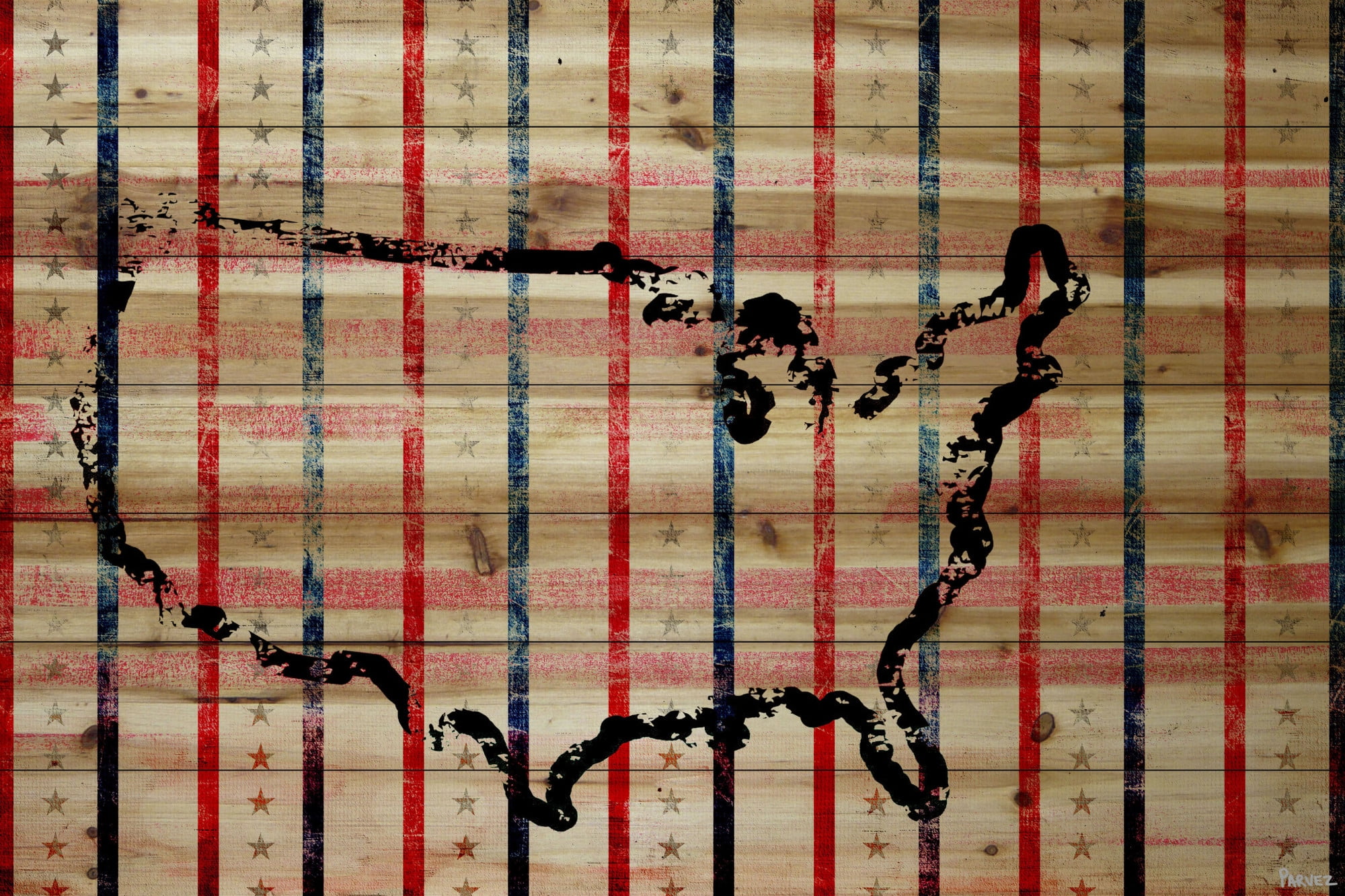 Parvez Michel Inc Parvez Taj - "USA Stripes" Print on Natural Pine Wood