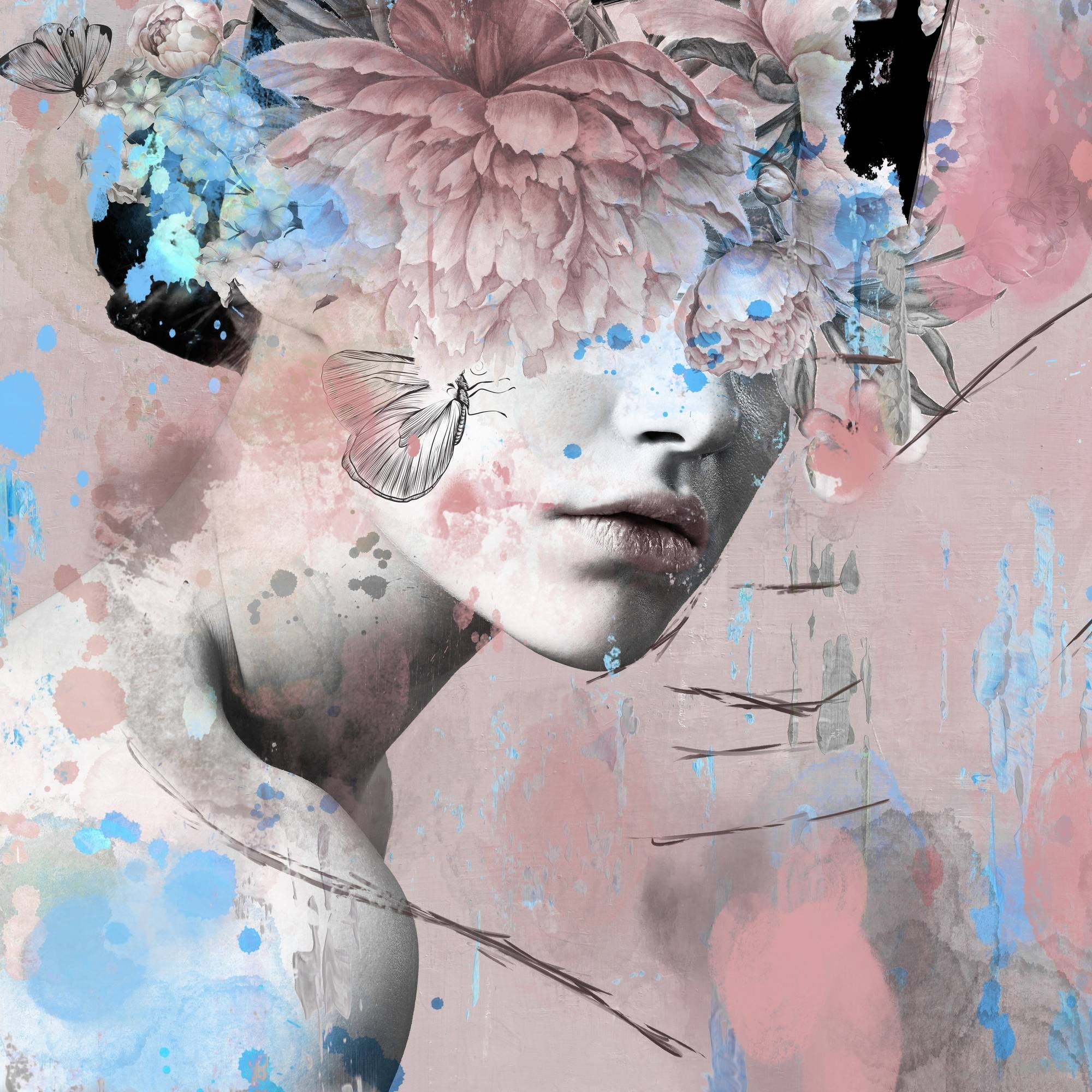 Large Multicolor Floral Headdress Canvas Print Art