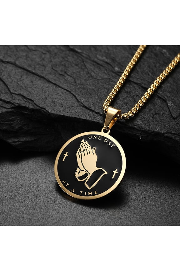 Paryer Hands Cross Amulet 14K Yellow Gold Men Necklaces Pendant Chain Vintage New In For Women Fashion Jewelry Gifts