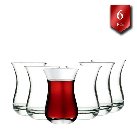 Pasabahce Aida Turkish Tea Glasses, Authentic Turkey Tea Cups Set for 6, Middle Eastern Tea Service Set of 6, Traditional Glass Mugs for Hot Beverages 4 3/4 oz (160 cc)