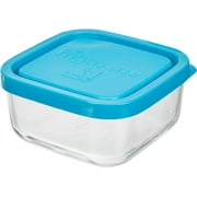 Pasabahce Frigoverre Basic 11.75 Oz. 4'' Inch, Glass, Food Container With Teal Lid, Made In Italy.