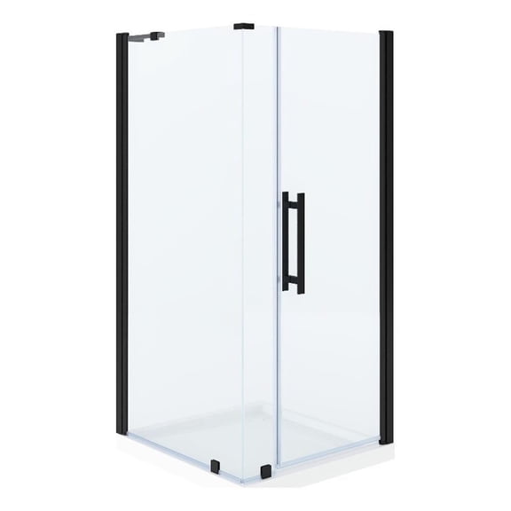 Pasadena 36 x 36 x 74-3/4 Corner Shower Kit with Base and Door in Black